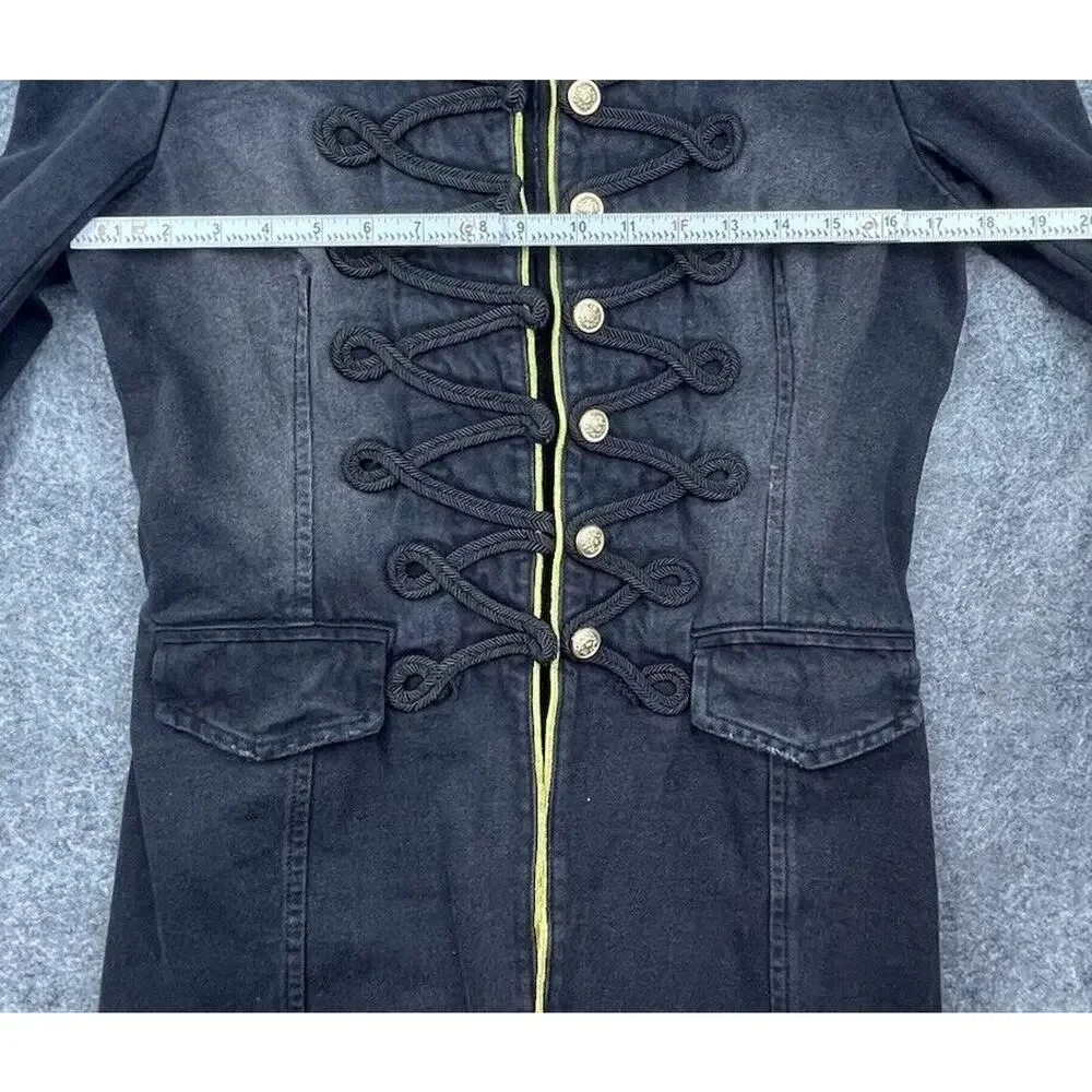 Indigo Thread Co Jacket Small Black Denim Gold Buttons Goth Dark Military - Picture 6 of 6